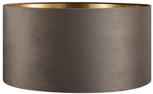 Home Sweet Home Samt-Lampenschirm VELVET, Grau + gold | 50 cm großer trommelförmiger E27-Lampenschirm | Kann mit Kronleuchtern und Stehlampen verwendet werden | Geeignet für Wohn- und Esszimmer