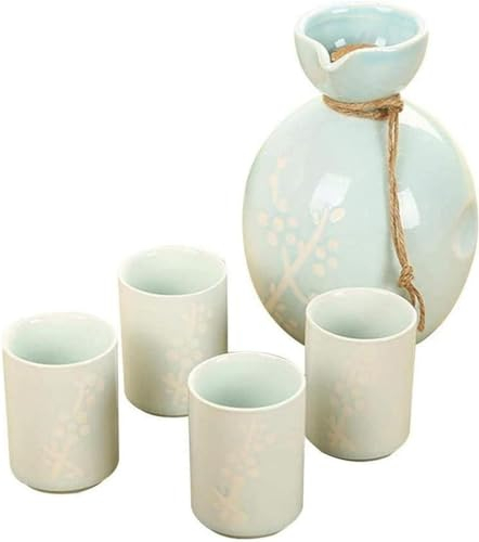 TEmkin Ensemble de saké Polyvalent, Ensemble de Tasses à saké japonaises en céramique Naturelle, Porcelaine Peinte à la Main, Artisanat Traditionnel, Tasses à vin, Pot à saké