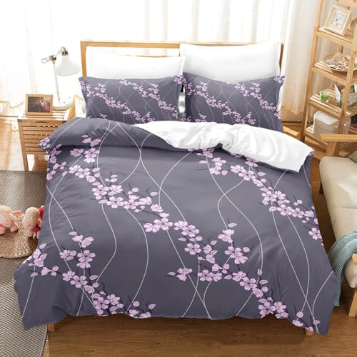 ZZTBQ Bettwäsche für Kinder 135x200 Kinderbettwäsche Bettbezug und Kissenbezug-Set Kirschblüten Rosa Im Japanischen Stil Romantisches Thema Einzelbettwäsche Set