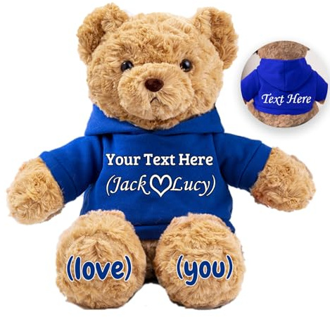 JABECODIFA Personalisierte Teddybär für Sie Ihn Bär Plüsch mit Benutzerdefinierten Text+Foto, Personalisierte Geschenke Teddybär für Valentinstag Weihnachten Geburtstag (26cm-Text+Foto)