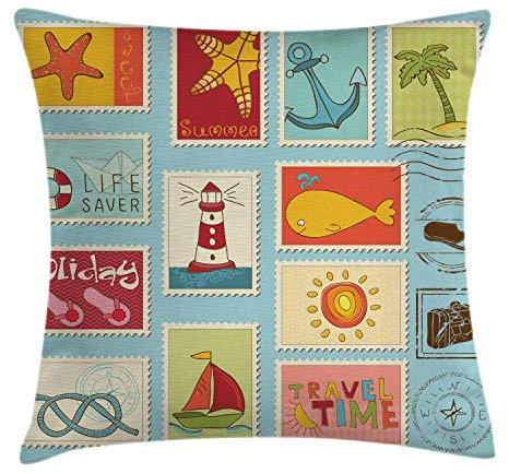 Deko Kissenhüllen Segelthema Leuchtturm Und Anker Palmen Strand Segelurlaub Liebhaber Dekokissenbezug Gemütlich Kissenbezüge Für Schlafzimmer Sessel 45×45Cm