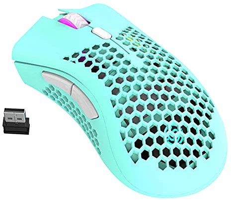 Sefdrert Wireless Gaming Mouse Honeycomb Shell 6 Programmed Buttons 3 Adjustable DPI USB Receiver RGB Gamer Mice Mouse-Blue