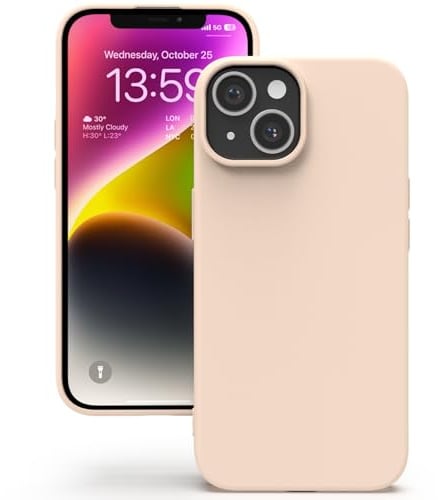 YATWIN Coque pour iPhone 13, Coque TPU Aspect Silicone Liquide avec Doublure, Protection Caméra et Écran 1mm, Fine et Légère, Anti-Rayures, Rose pâle