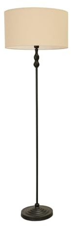 ValueLights | Black Metal Candlestick Floor Lamp with Cream Fabric Drum Shade Living Room Light | Floor Lamps, Home Décor & Improvement Essential | Included LED Bulb