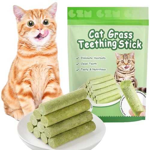 OSDUE Golosina de Hierba Gatera para Gatos, 30g Palillos de Hierba gatera para Gatos Palillo masticable de Hierba para Gatos,6 Piezas Snack Liofilizado para la Limpieza de Dientes de Gato.