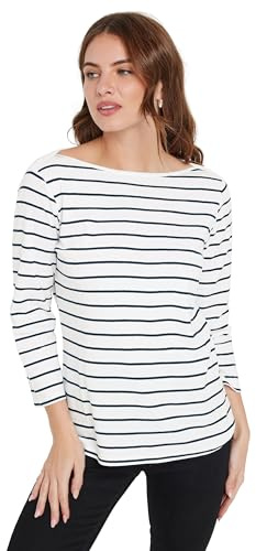 M&Co White & Blue Cotton Striped Top - Women's
