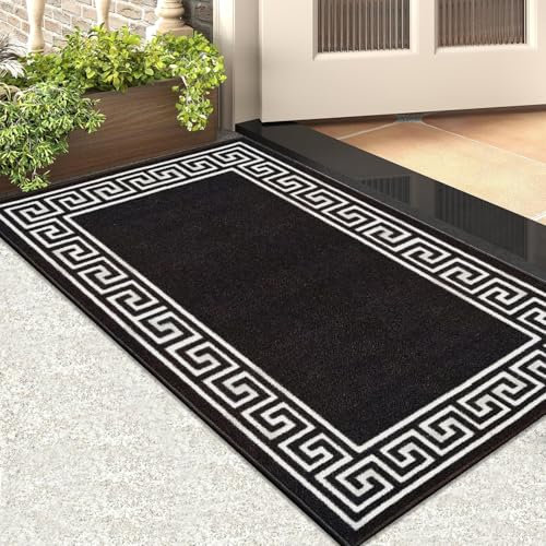 Rugs Inn Greeky Door Mat – Heavy Duty Washable Non Slip Matt for Kitchen Front Door Entrance Bedroom Living Room Floor Mats (Black White, 40 X 60 cm)