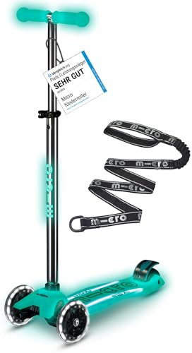 micro™ Maxi micro Deluxe Glow LED Plus | Höhenverstellbar | Das ORIGINAL | Kinderroller ab 5 Jahre | Inklusive LED Rollen & Deck und Tragegurt | Jungs & Mädchen 5-10 Jahre (Jelly Green)