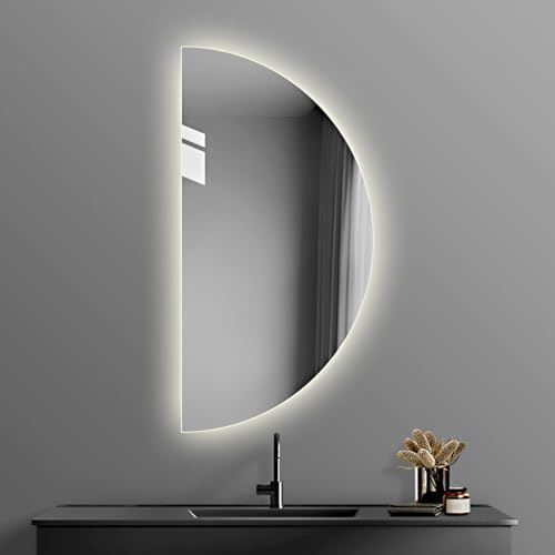 Mirocrafta Specchio da Bagno Retroilluminato a Mezzaluna, Specchio per Trucco Intelligente a LED, Specchio da Parete Irregolare, Anti-nebbia e Antideflagrante, con Interruttore Tattile(Left Cut,120x60