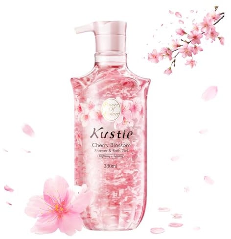 Kustie Cherry Blossom Petal Shower Gel – with Tokyo Sakura Petals & Antioxidant-Rich, Niacinamide, Hyaluronic Acid & Squalane Body Wash, Perfume-Level Scent for Sensitive & Dry Skin – Vegan, 3x380ml