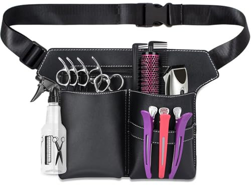 Friseur Werkzeugtasche, Schwarz PU Leder Friseur Gürteltasche, Salon Friseur Werkzeugtasche Scherentasche,für Friseurscheren Scheren Kämme Friseurwerkzeuge