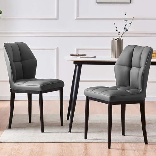 Bekrvio Esszimmerstühle 2er Set, Moderne Kunstleder Dining Chairs ohne Armlehnen mit hoher Rückenlehne & Rautenmuster, Polsterstuhl für Esszimmer, Küche oder Wohnzimmer, bis 150 kg belastbar