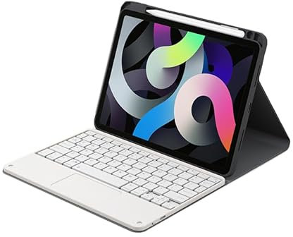 MYAYD Keyboard Case for iPad 9.7, Slim Protective Case with Touchpad Keyboard for iPad Air 2, Detachable Wireless Keyboard Case with Pencil Holder, White
