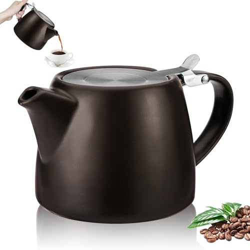 GOEDCH Théière en porcelaine : cafetière en céramique noire avec infuseur, 500 ml Théière en céramique avec couvercle en acier inoxydable, bouilloire pour café, vaisselle en porcelaine, théière à thé