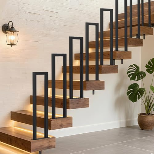 Ansobea Treppengeländer Innen und Außn 75cm U-förmiger Schwarz, Handlauf Geländer für Treppen Treppenhandlauf für Dachboden Villen, Wohnungen, 1 Teilige