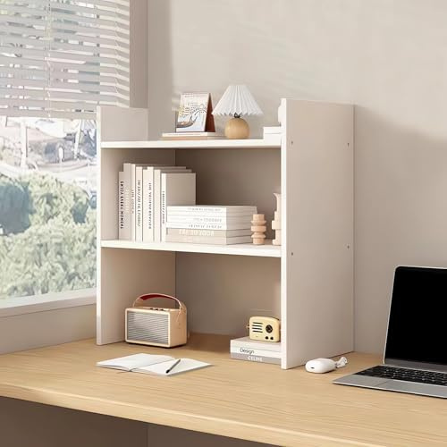 AUSHOPLAH Moderner Desktop Holz Bücherregal Aufsatz, 42x40x15 cm, 2 Ablagen, für Schreibtisch, Büro, Arbeitszimmer E219 (Weiß)