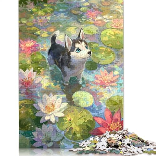 500-teiliges Puzzle mit Husky-Welpen im Seerosenteich-Gemälde, Puzzle für Erwachsene, ab 14 Jahren, 500 Teile (52 x 38 cm)