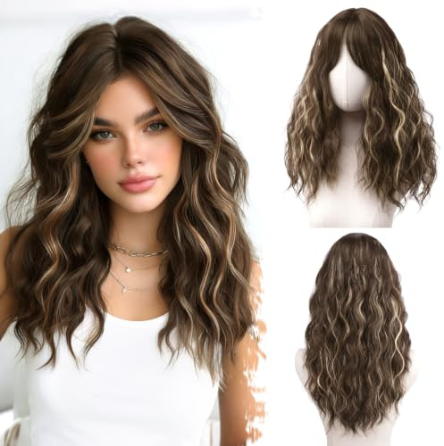 BARSDAR 50cm Synthétiques Bouclée Ondulée Balayage Perruques Curtain Frange | Small Lace Front, Volumineuse Réaliste D'aspect, Silky Soft Easy Wear Légère Bouclée Ondulée Perruque Party Halloween Cosplay