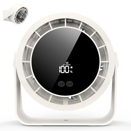 Neqraxis Ventilador de Mesa, Mini Ventilador Sobremesa,Ventilador Silencioso Portatil,Ventilador USB Recargable, 3600mAh, rotación 360°para la Acampada, oficina, Playa, Senderismo-Blanco