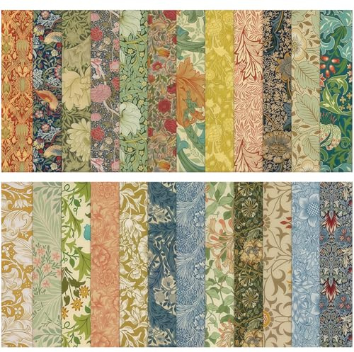 Ceriselle Scrapbookpapper, 24 Stycken 30,5x30,5 cm Papper för Kreativa Arbeten, Tvåsidig Dekorativ Pappersark för Scrapbooking, Motiv av Vårblommor för DIY-kort och Album, Grön
