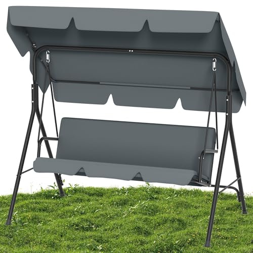 YRHome Hollywoodschaukel 3-Sitzer Gartenschaukel mit Sonnendach, Sitzauflage & Stahlgestell, Wetterfeste Gartenbank mit UV-Schutz, Belastbarkeit bis 200KG, Anthrazit 193x110x152cm