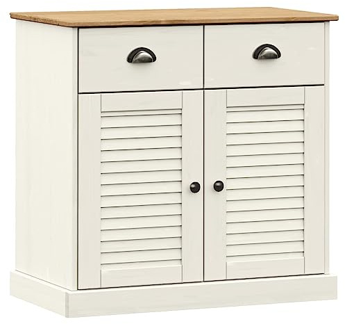 Yisssmeng Credenza VIGO 78 x 40 x 75 cm, in legno di pino bianco, cassettiera compatta con porta a persiana, robusto armadio per corridoio, camera da letto e soggiorno