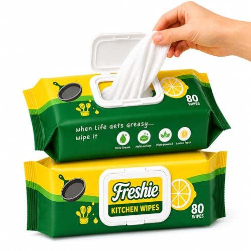 Heavy Duty Cleaning Wipes, Industrial Strength Multi Surface Cleaning Wipes | Compatible with Flash Speed Mop, Surface Wipes for Kitchen, Garage, Workshop, Grease, Oil, Lemon Scent - 160 Count(Pack of 2)
