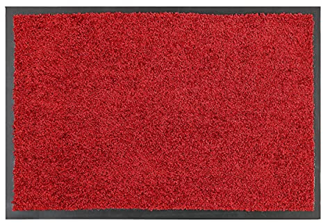 Astra Hochwertige Schmutzfangmatte - Fussmatte innen - bei 30° C waschbare Fußmatte - Rutschfester Läufer - Schuhablage Flur - Küche - rot 40x60 cm
