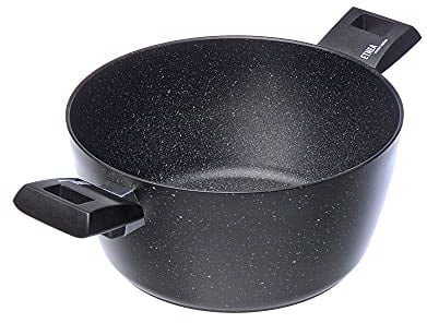 Moneta Etnea Cacerola 20cm, Aluminio Alimentario, Efecto Piedra Antiadherente, Negro, 20 cm