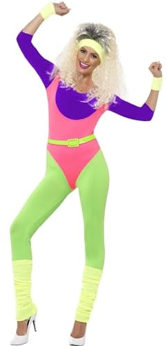 Smiffys 80iger Jahre Workout-Kostüm, mit Overall, Haarband und Handgelenkmanschetten Halloween