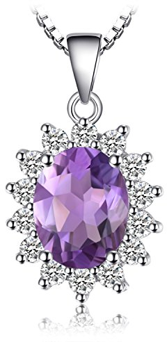JewelryPalace Oval 1.8ct Prinzessin Diana William Kate Middletons Echt Amethyst Ketten Anhänger 45CM, Lila Stein Schmuck Set, Kette 925 Silber Mädchen Edelstein, Halskette Damen Collier Frauen