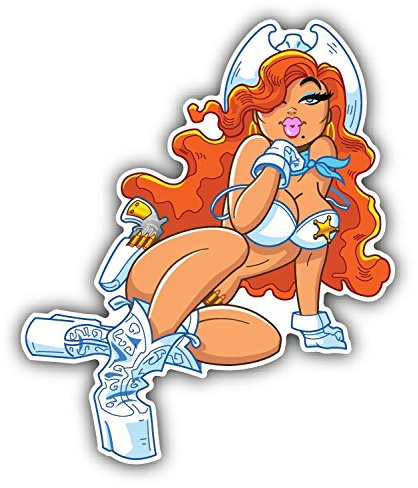 Cowgirl Lady Sheriff Sexy Cartoon Hochwertigen Auto-Autoaufkleber 10 x 12 cm