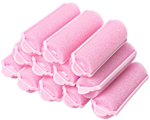 SUMAJU Soft Sponge Hair Rollers 12 Pack, Overnight Curlers, Pink | Plastic and Soft Sponge, Heatless Styling, for Curls and Waves, Easy Overnight Use, DIY Hair Curling Tool