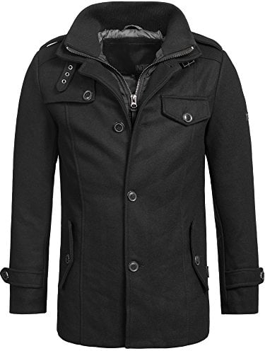 Indicode Herren Brandon Kurzmantel mit Stehkragen | Herrenmantel Wollmantel Mantel Männer Black, M
