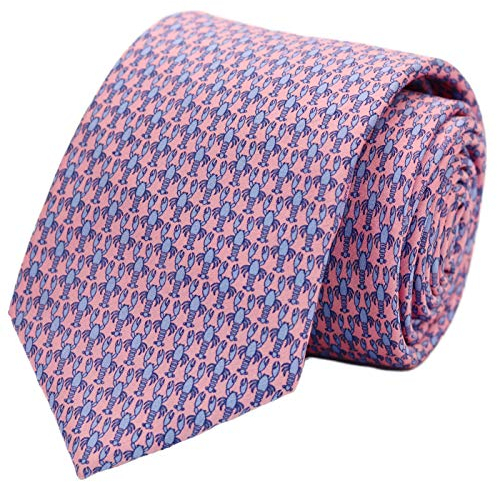 Cravates 100% soie pour hommes Animaux Cravates fantaisie imprimées pour soirée de mariage décontractée (Homard Imprimé-Rose)