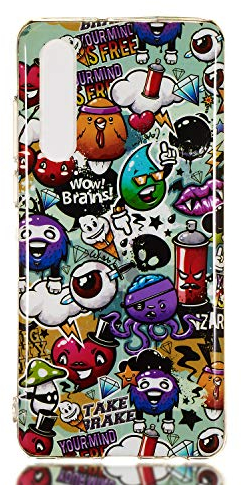 DasKAn Lumineux Silicone Coque pour Huawei P30,Fluorescent Lumineuse dan Le Noir Motif Coloré Ultra Mince Souple Housse de Arrière Flxible TPU Étui pour Téléphone,Graffiti