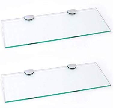 BSM Marketing Juego de 2 estantes largos de cristal con soportes cromados para baño, dormitorio, cocina, oficina (400 mm x 150 mm) aproximadamente 40,6 x 15,2 cm