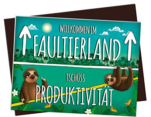 XL Kühlschrankmagnet mit Faultier Motiv und Spruch: Willkommen im Faultierland - Tschüss Produktivität