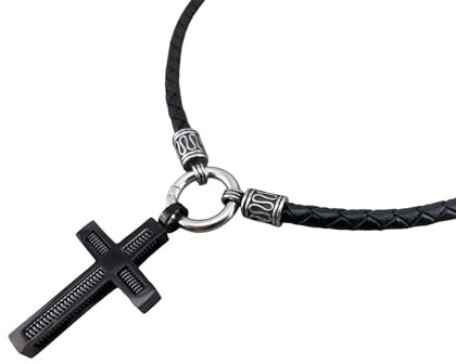 schwarze Lederkette Lederhalskette für Damen und Herren mit Kreuz Anhänger aus Edelstahl - tolles Geschenk LK01