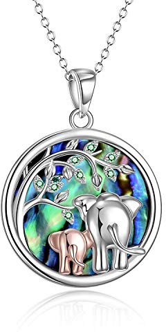 YFN Elefant Halskette 925 Sterling Silber Mutter Tochter Anhänger Schmuck Geschenke für Damen Mütter Mädchen (Elefant Ⅰ-Abalone Muschel)