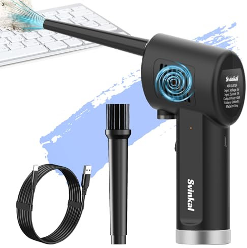 Plumero de aire comprimido, soplador de aire eléctrico de 33000 rpm, motor sin escobillas, recargable de 6600 mAh, plumero de aire para laptop, computadora, limpieza de teclado, migas de pelo de