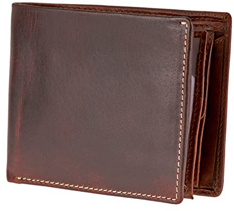 Alpenleder Portmonee - Modell: Davos (Handgefertigt) - Nachhaltiges Bio-Leder aus regionaler Landwirtschaft | Geldbörse, Portmonee Damen & Herren Leder *Fair Produziert* (12 x 9.5 x 2cm - Brandy)