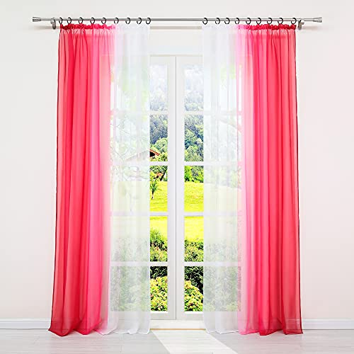 SCHOAL Gardinen mit Kräuselband Transparente Vorhänge Voile Fensterschal Modern Gardinenschal Farbverlauf 2 Stück BxH 140x175cm Rot