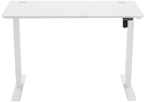 Amazon Basics Sitz-Steh-Schreibtisch, elektrisch höhenverstellbar, 120 x 60 cm, ergonomisch, mit einfacher Bedienung, Tischplatte und Rahmen in Weiß