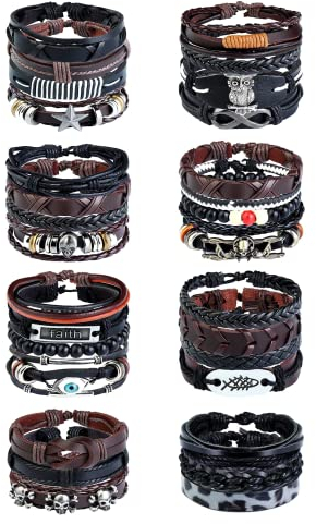 LOLIAS 30Pcs Lederarmbänder Set für Herren Damen Einstellbar Coole Geflochtene Lederarmband Stapel Ethnische Wickelarmband Boho Tribal Wrist Cuff Armbänder Set