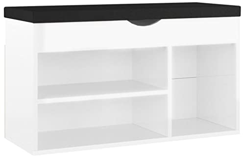 vidaXL Schuhbank mit Kissen Schuhschrank Sitzbank Sitztruhe Schuhablage Schuhregal Schuhtruhe Schuhaufbewahrung Schuhständer Hochglanz-Weiß 80x30x47cm Holzwerkstoff