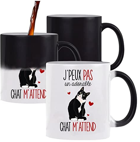 Planetee Mug magique J'peux pas Chat | Tasse change de couleur avec la chaleur