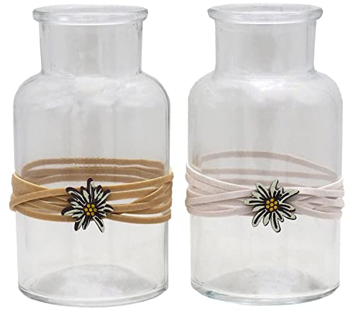 Vase Oktoberfest Edelweiß Bayrische Deko Party Tischdeko Creme Weiß 2 Stück