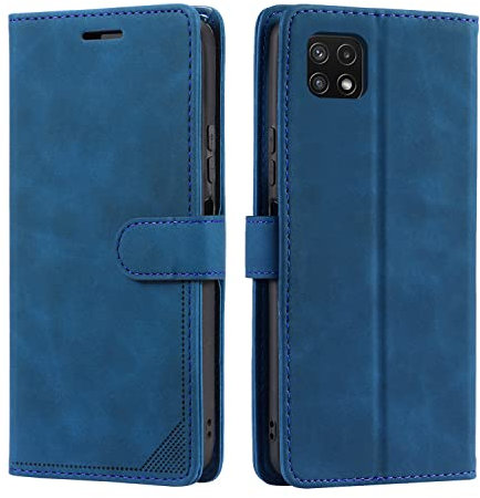 Succtopy Coque de téléphone Portable pour Samsung Galaxy A22 5G Coque, en Cuir de Pliable Antichoc Fonction Support Emplacements pour Cartes Samsung Galaxy A22 5G Housse de Protection Sac-Bleu