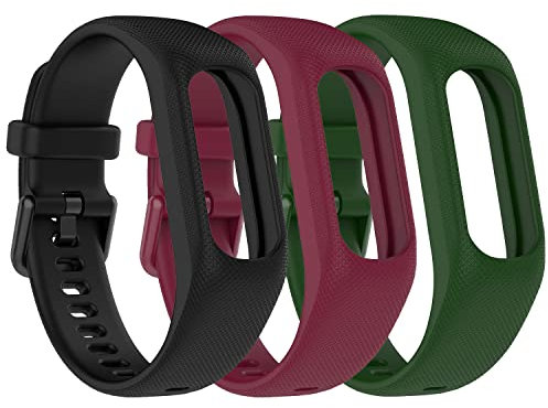 Gheper Weiche Silikonbänder Kompatibel mit Garmin Vivosmart 5 Armbändern Ersatzarmbänder mit Sicherem Metall Uhrenverschluss Schnalle Armband Gehäuseabdeckung für Damen und Herren, 3 Pack